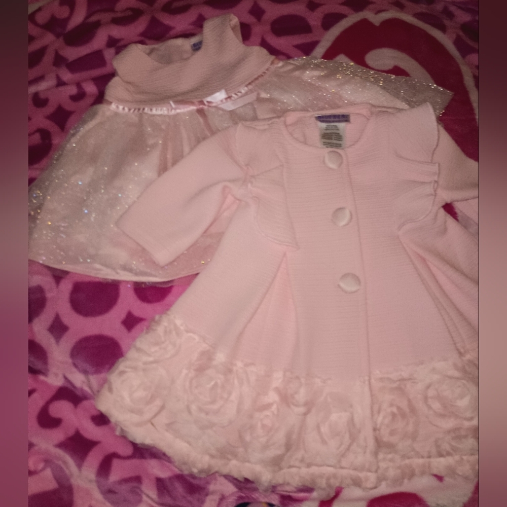 3-6 Months Blue Beri Boulevard Baby Pink 3 Piece Dress Set